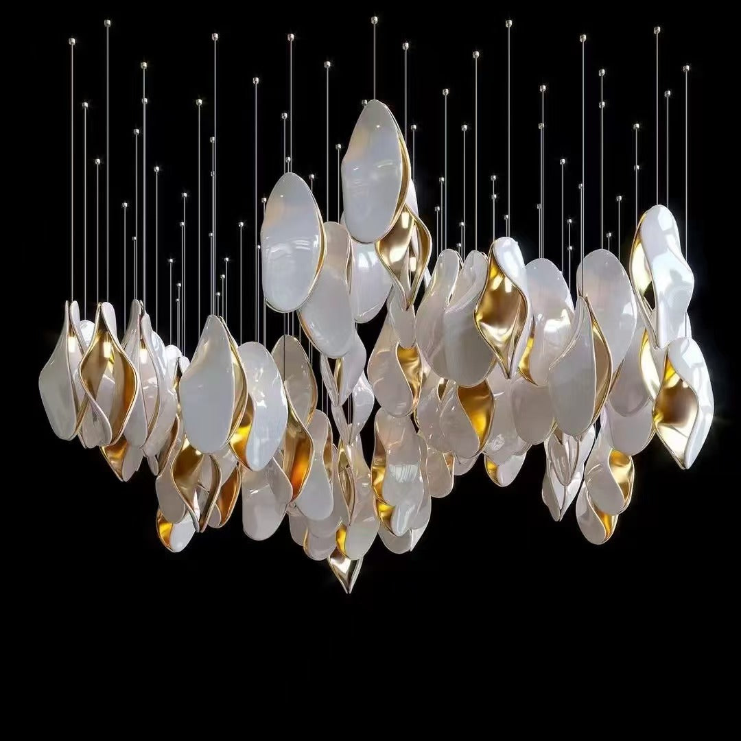 Shaped Geometry Shape Chandelier Golden and White Color