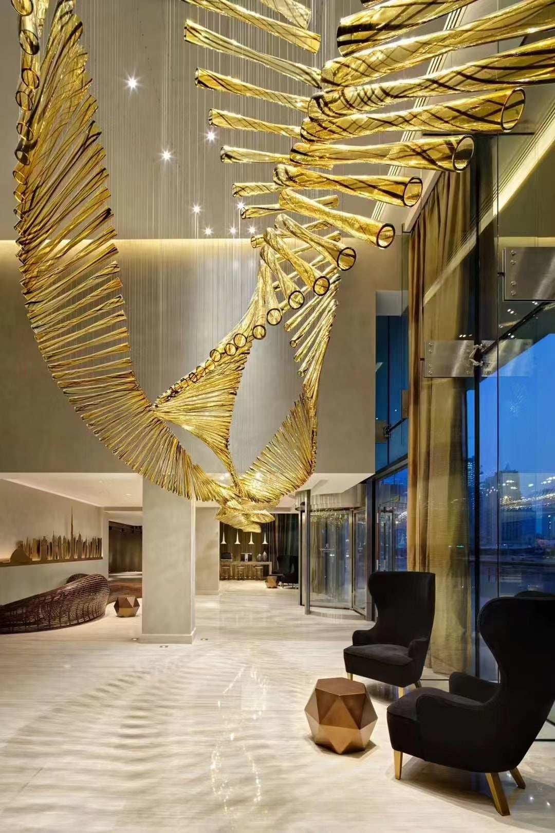 Fish bone shape crystal glass chandelier for hotel lobby
