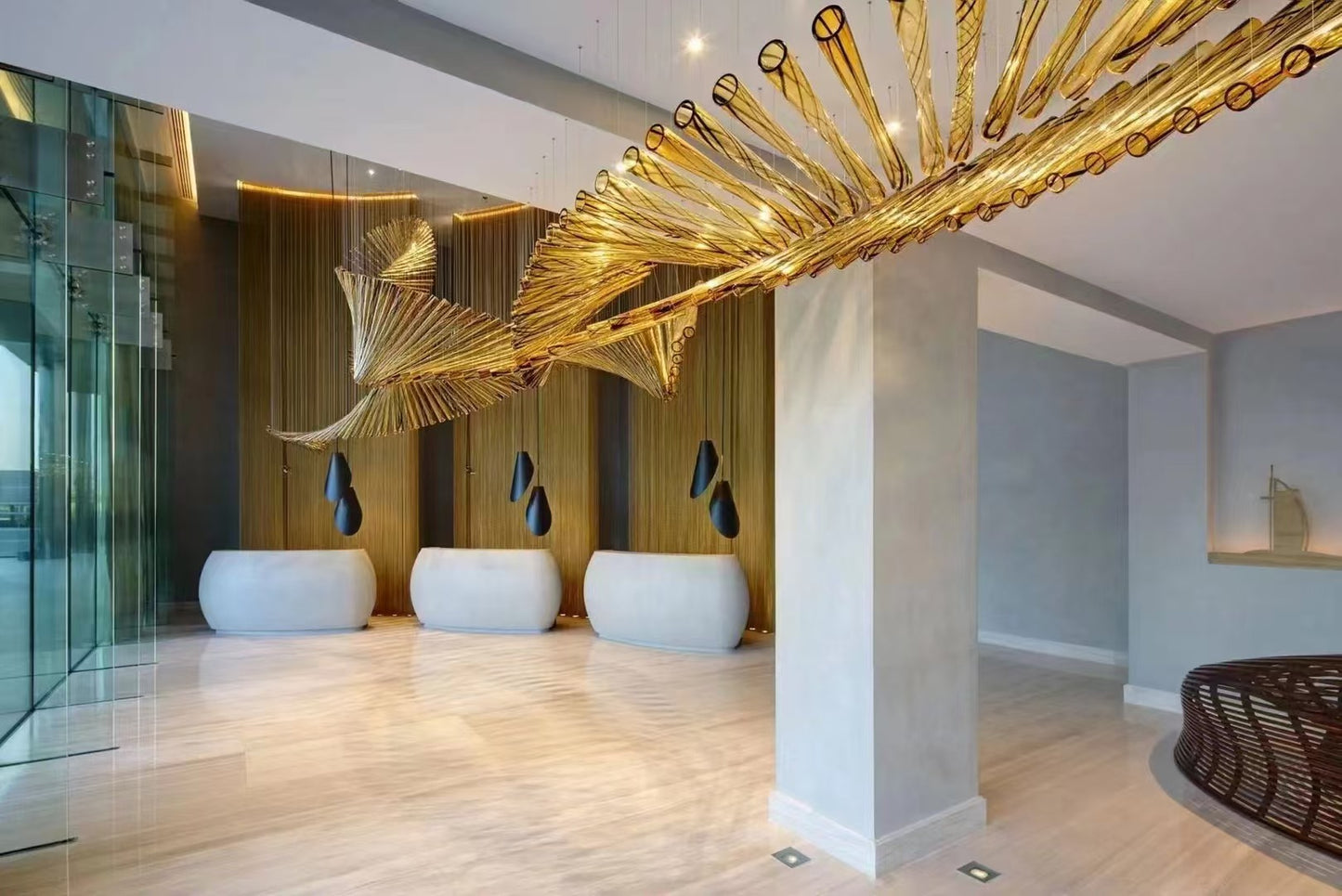 Fish bone shape crystal glass chandelier for hotel lobby