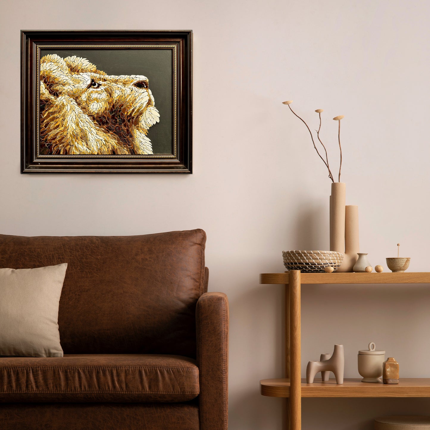 Framed Lion Porcelain Mosaic