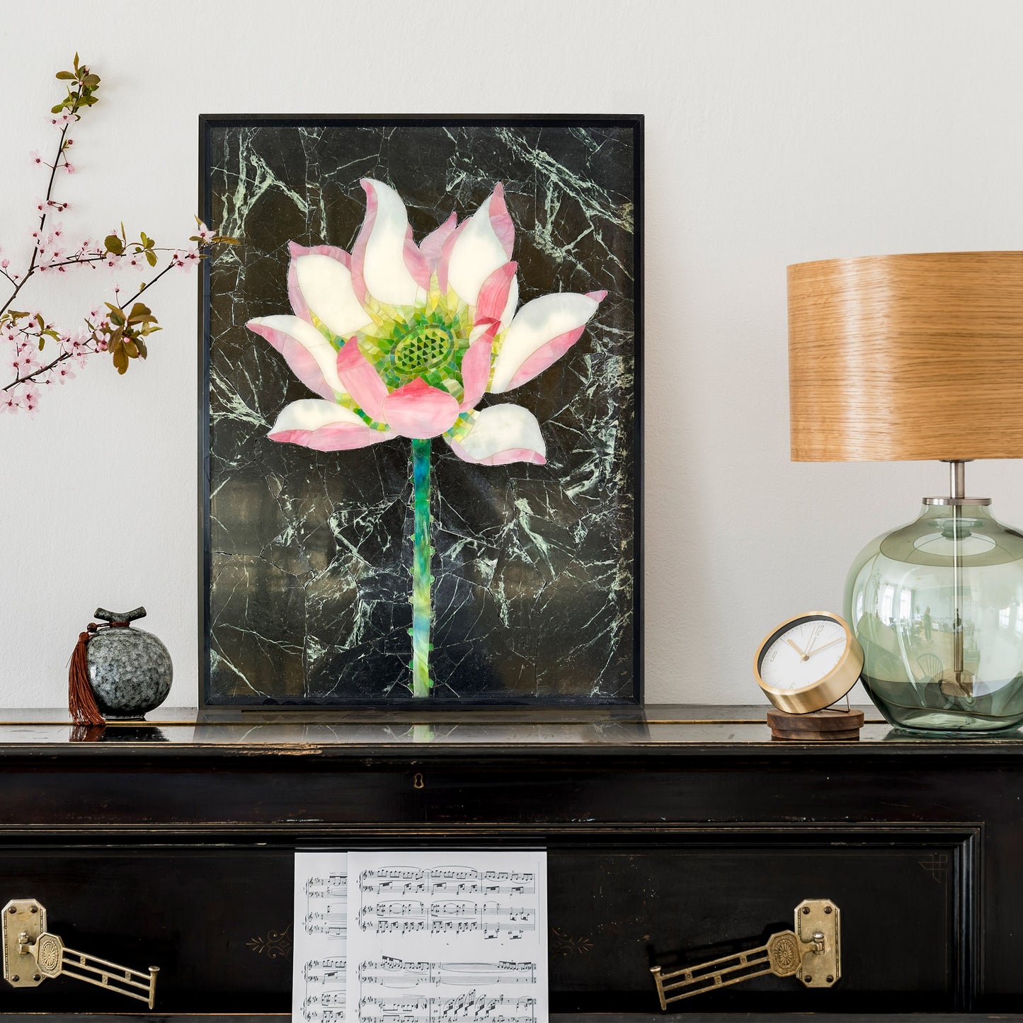 Framed Lotus Marble&Jade Mosaic