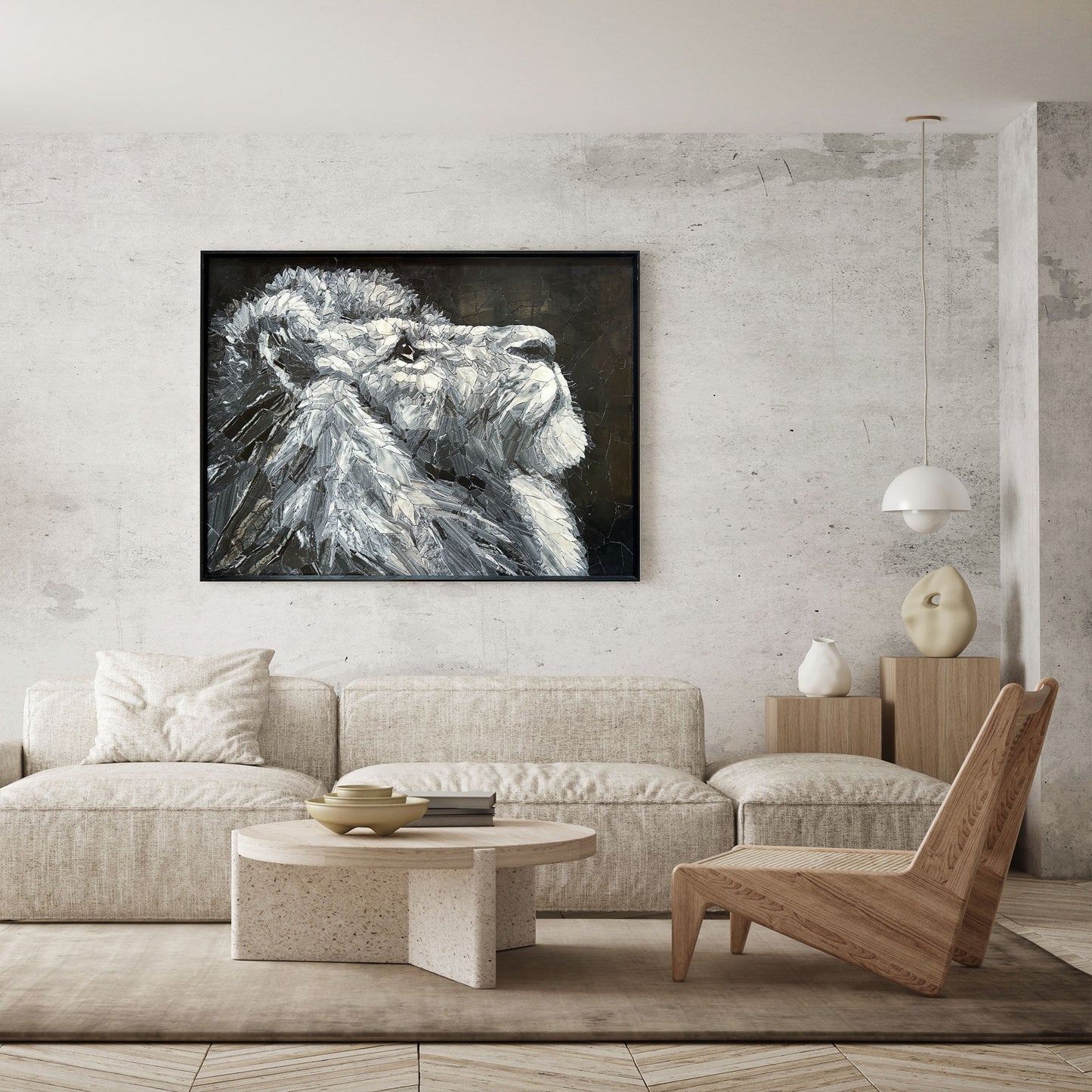 Animal Mosaic ,Yearning Lion Mosaic Marble&Jade Mosaic