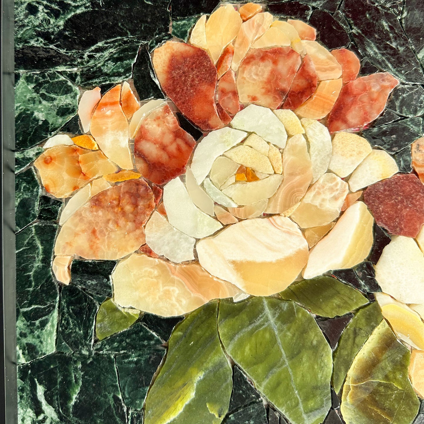 Flowers in Glass Marble&Jade Mosaic with Frame for Wall art