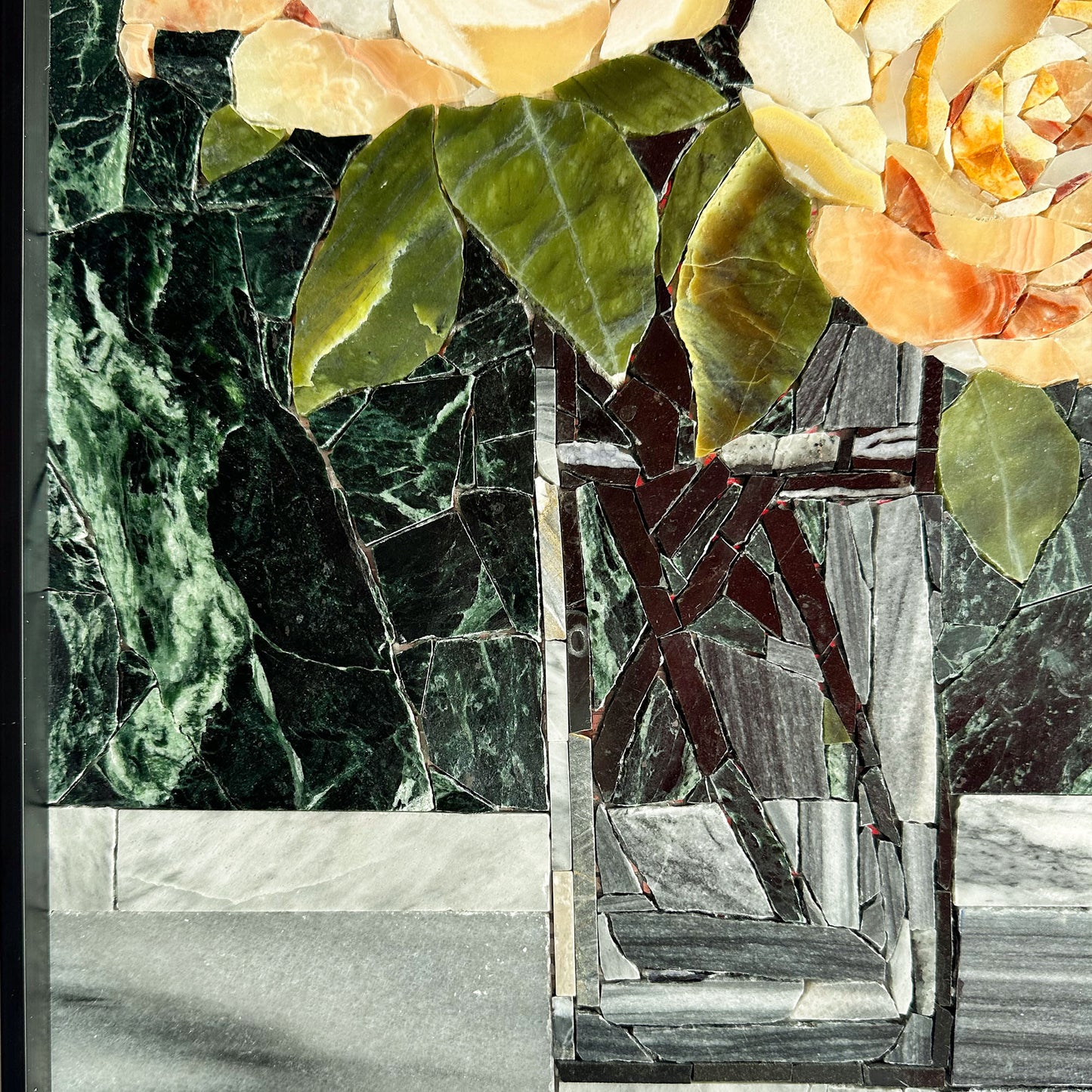 Flowers in Glass Marble&Jade Mosaic with Frame for Wall art