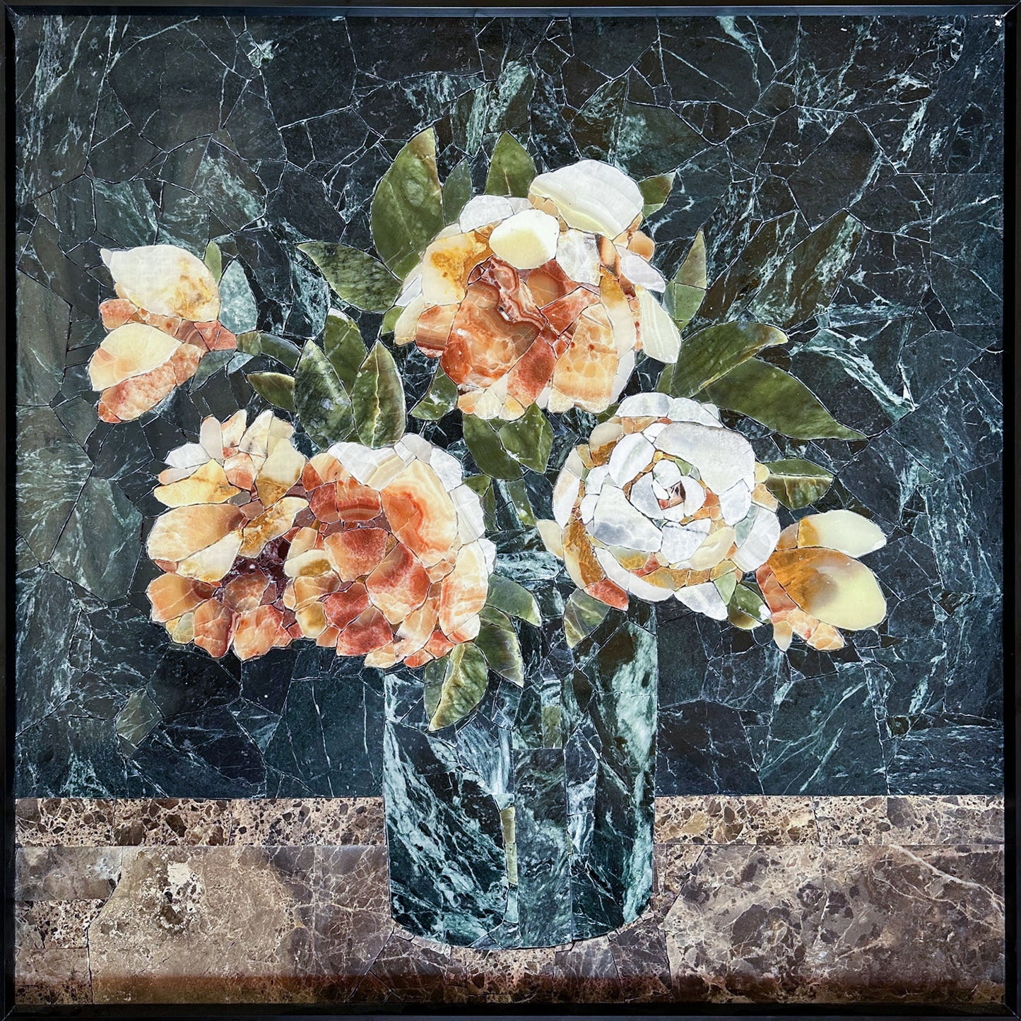 Flowers in Bottle Multicolor Mural Mosaic Tiles for Decoration Made from Natural Stones and Marble Mosaic