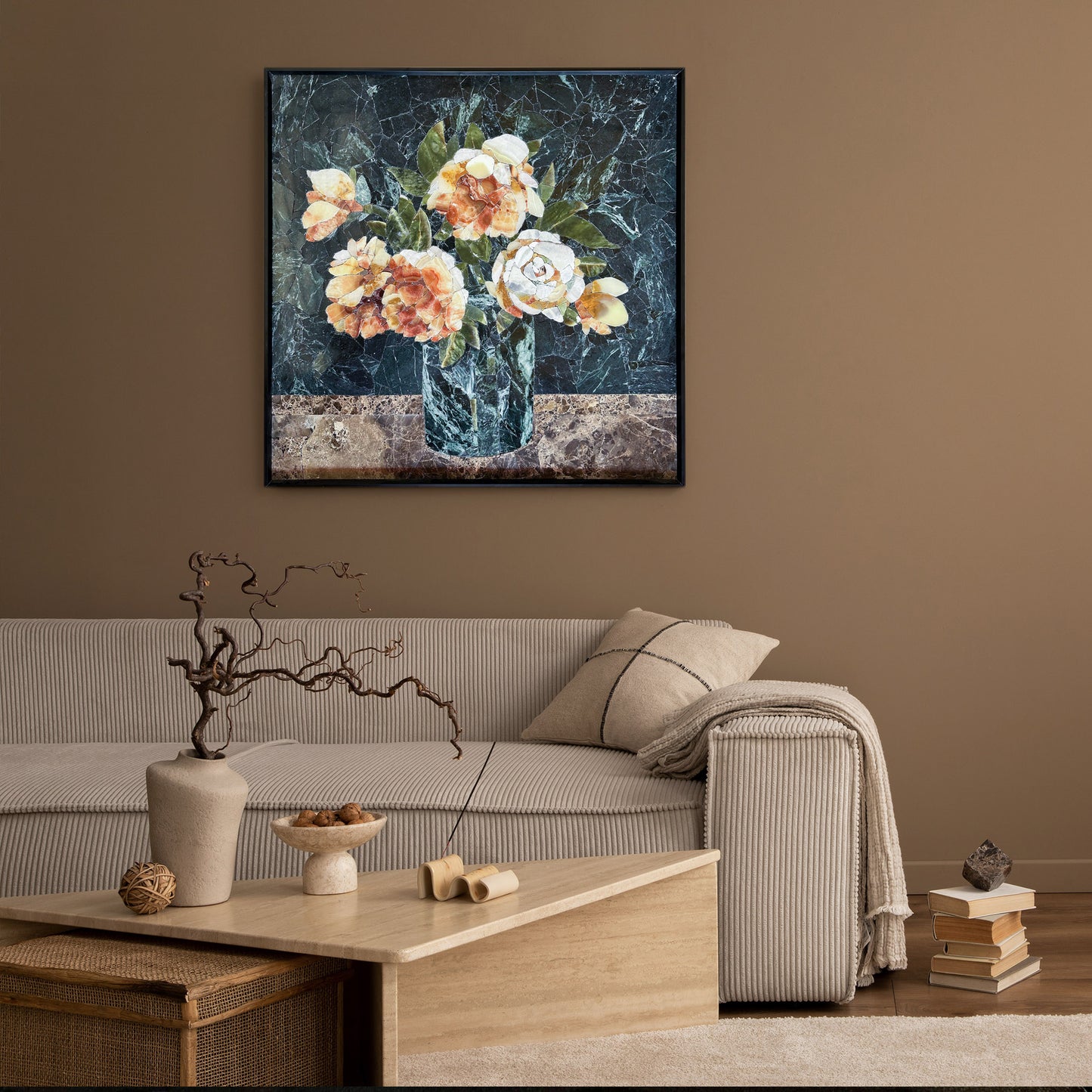 Flowers in Bottle Multicolor Mural Mosaic Tiles for Decoration Made from Natural Stones and Marble Mosaic