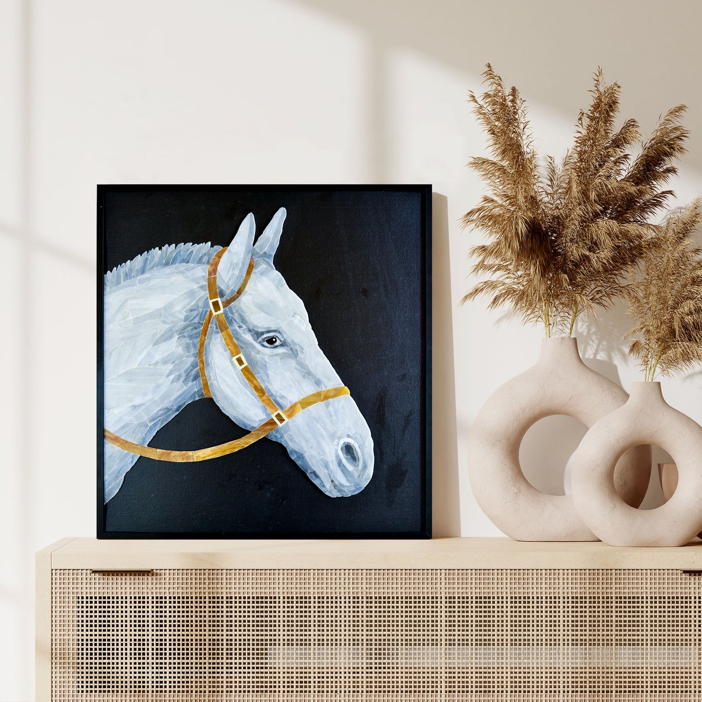 Horse Marble&Jade&Stone Mosaic with Frame