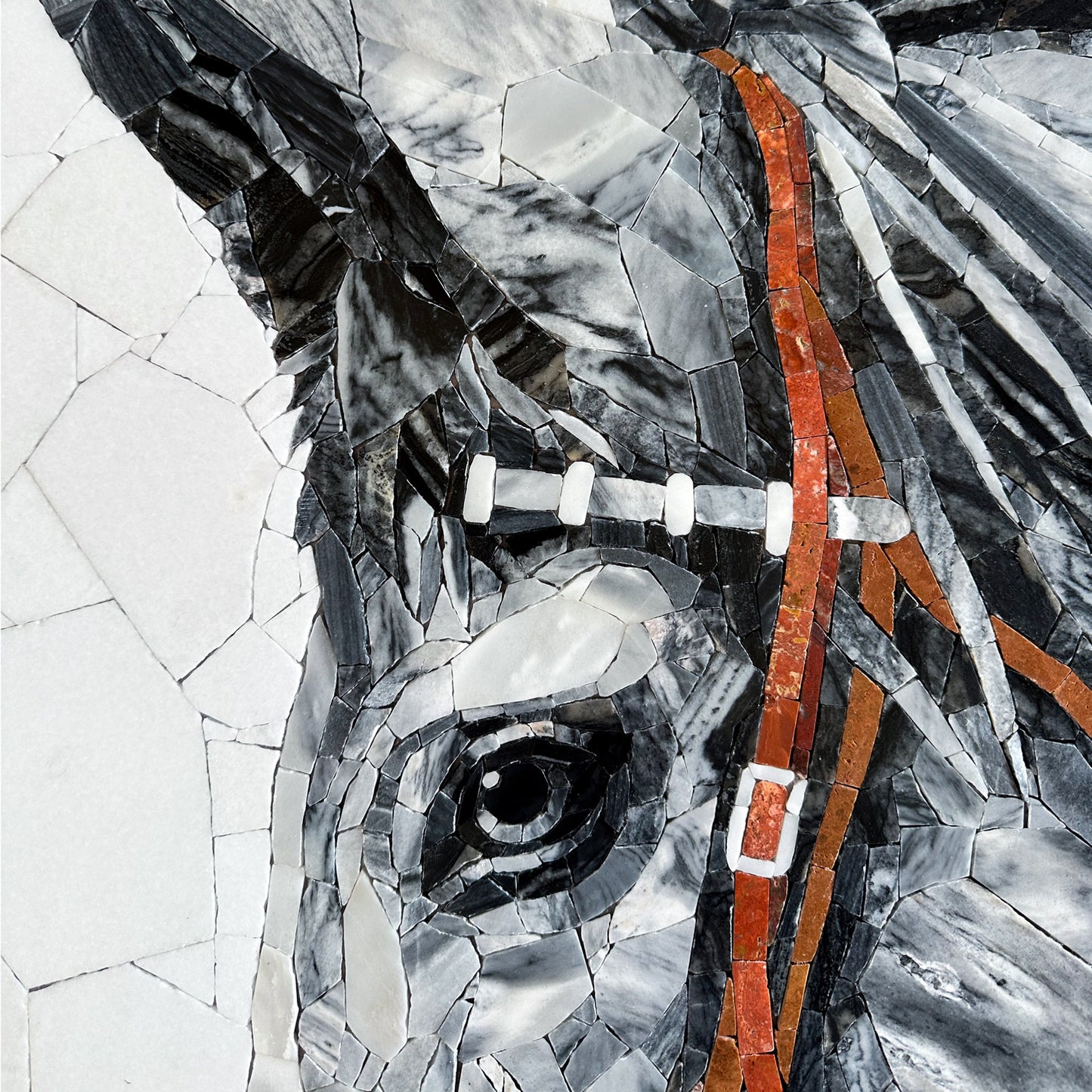 Horse with Flower Marble&Jade Stone Mosaic