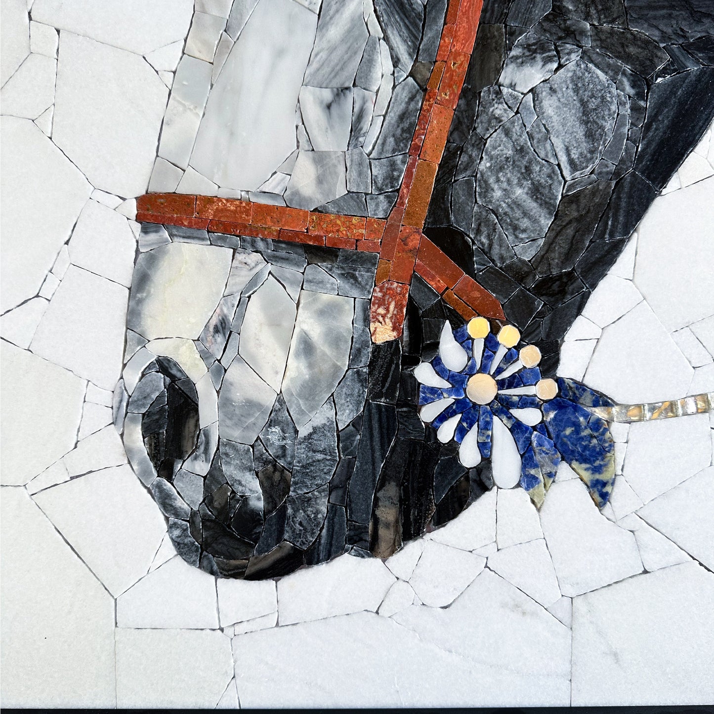 Horse with Flower Marble&Jade Stone Mosaic