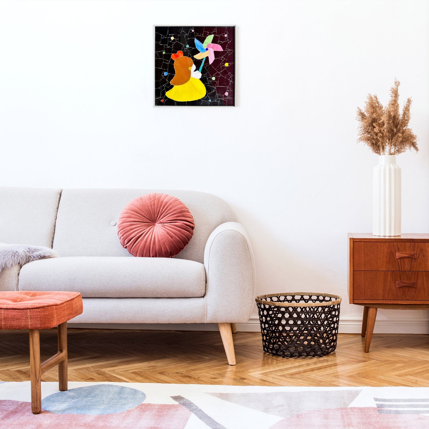 Little Girl with Pinwheel Porcelain Mosaic