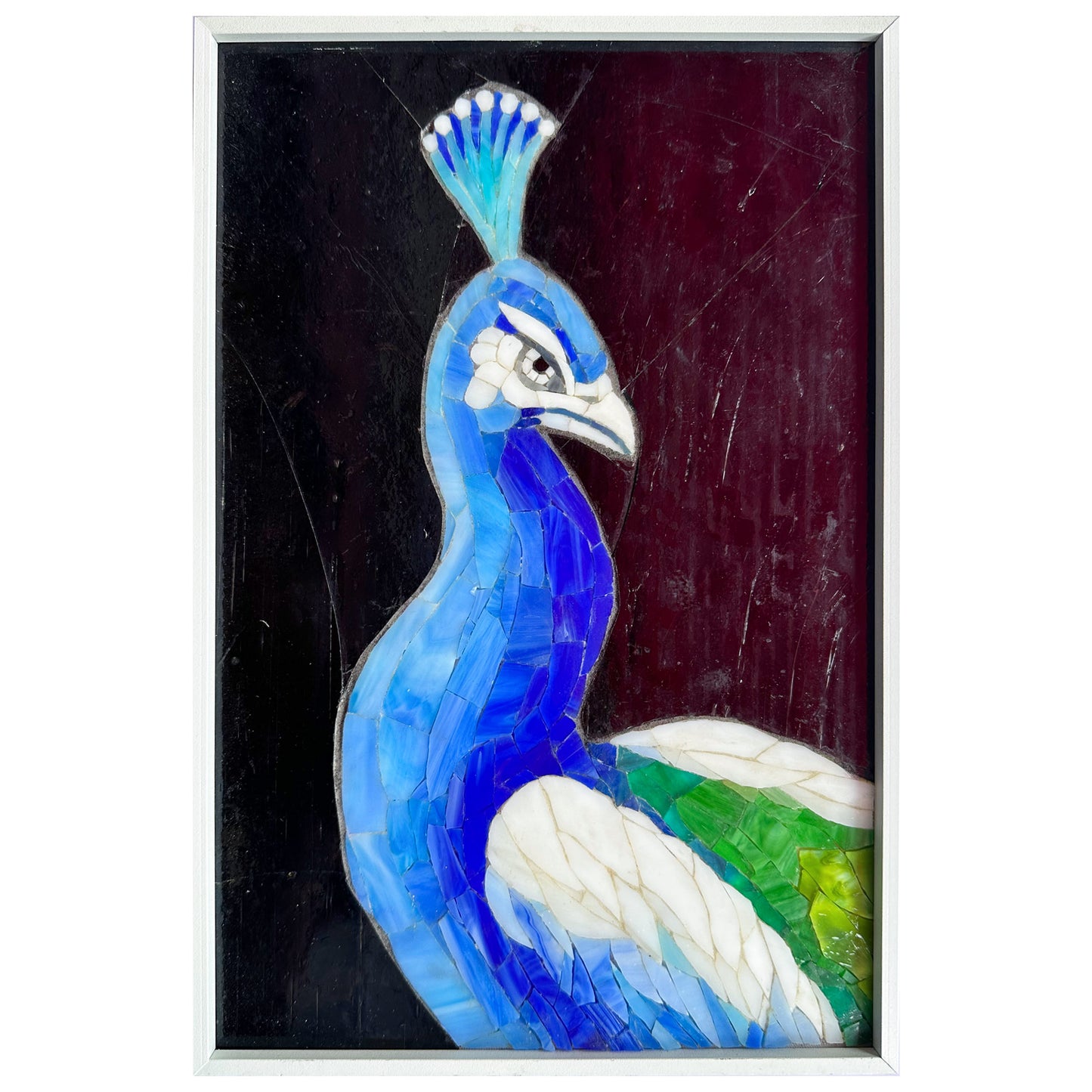 Framed Peacock Mosaic Made of Glass Mosaic
