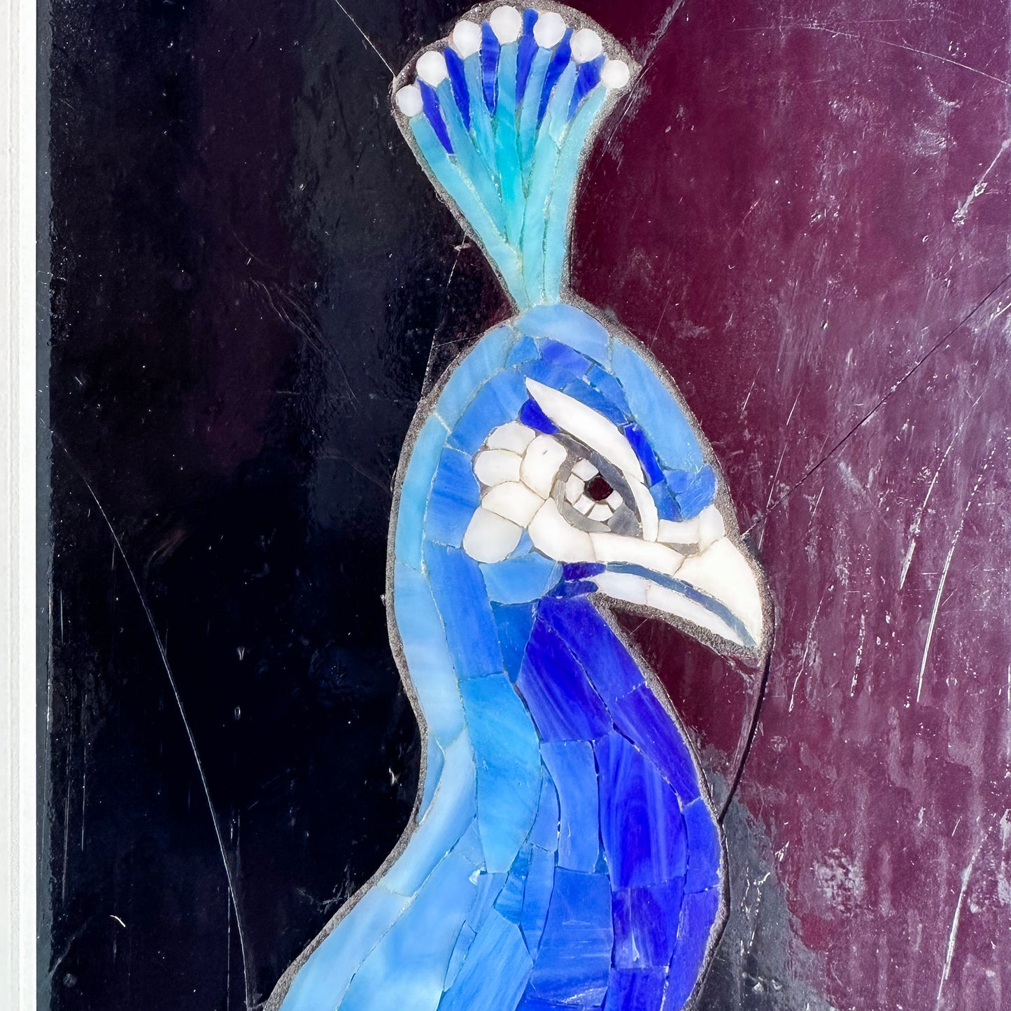 Framed Peacock Mosaic Made of Glass Mosaic