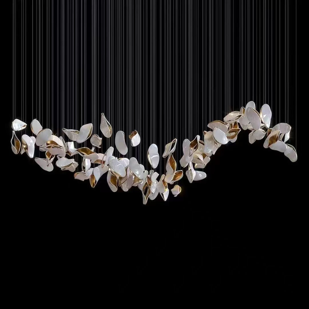 Shaped Geometry Shape Chandelier Golden and White Color