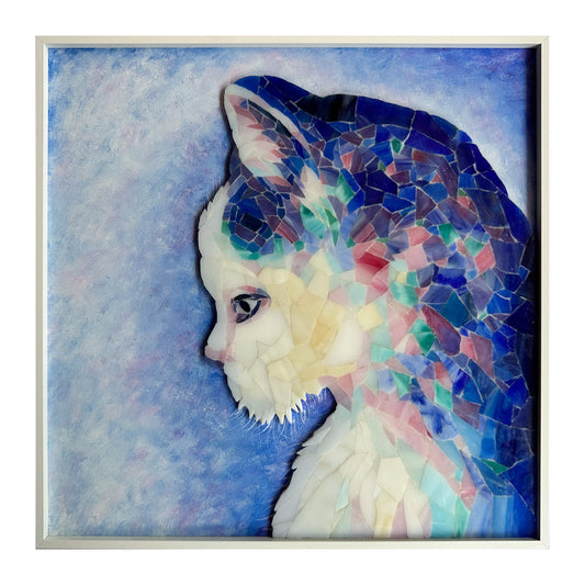 Handcrafted Customized Mosaic for your Cat Made of Marble&Jade Stone Arty Mosaic