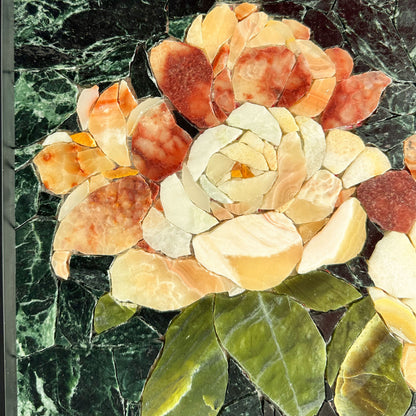 Flowers in Glass Marble&Jade Mosaic with Frame for Wall art