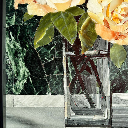Flowers in Glass Marble&Jade Mosaic with Frame for Wall art