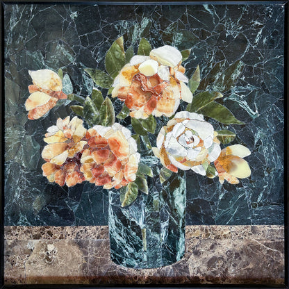Flowers in Bottle  Multicolor Mural Mosaic Tiles for Decoration Made from Natural Stones and Marble Mosaic