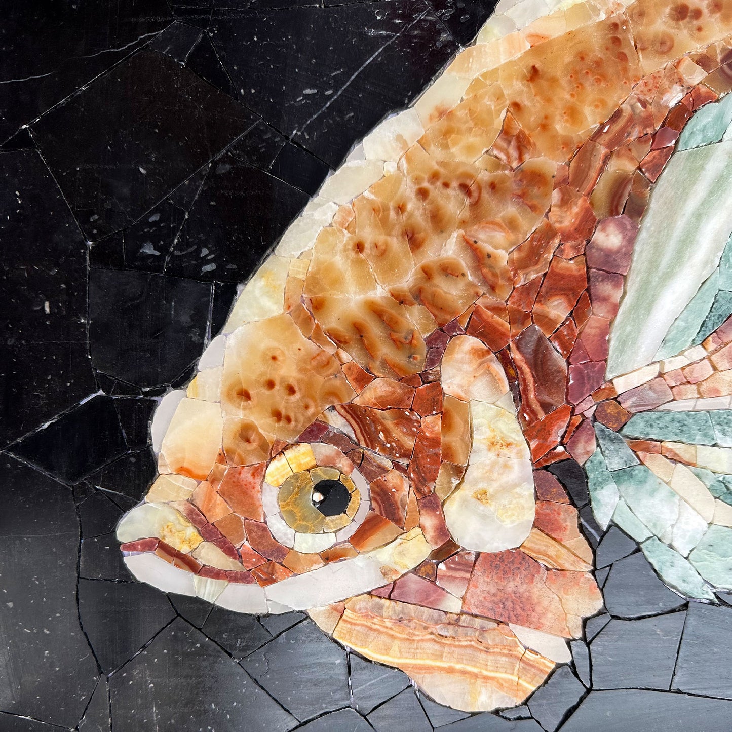 Free Fish in Framed Marble&Jade Mosaic