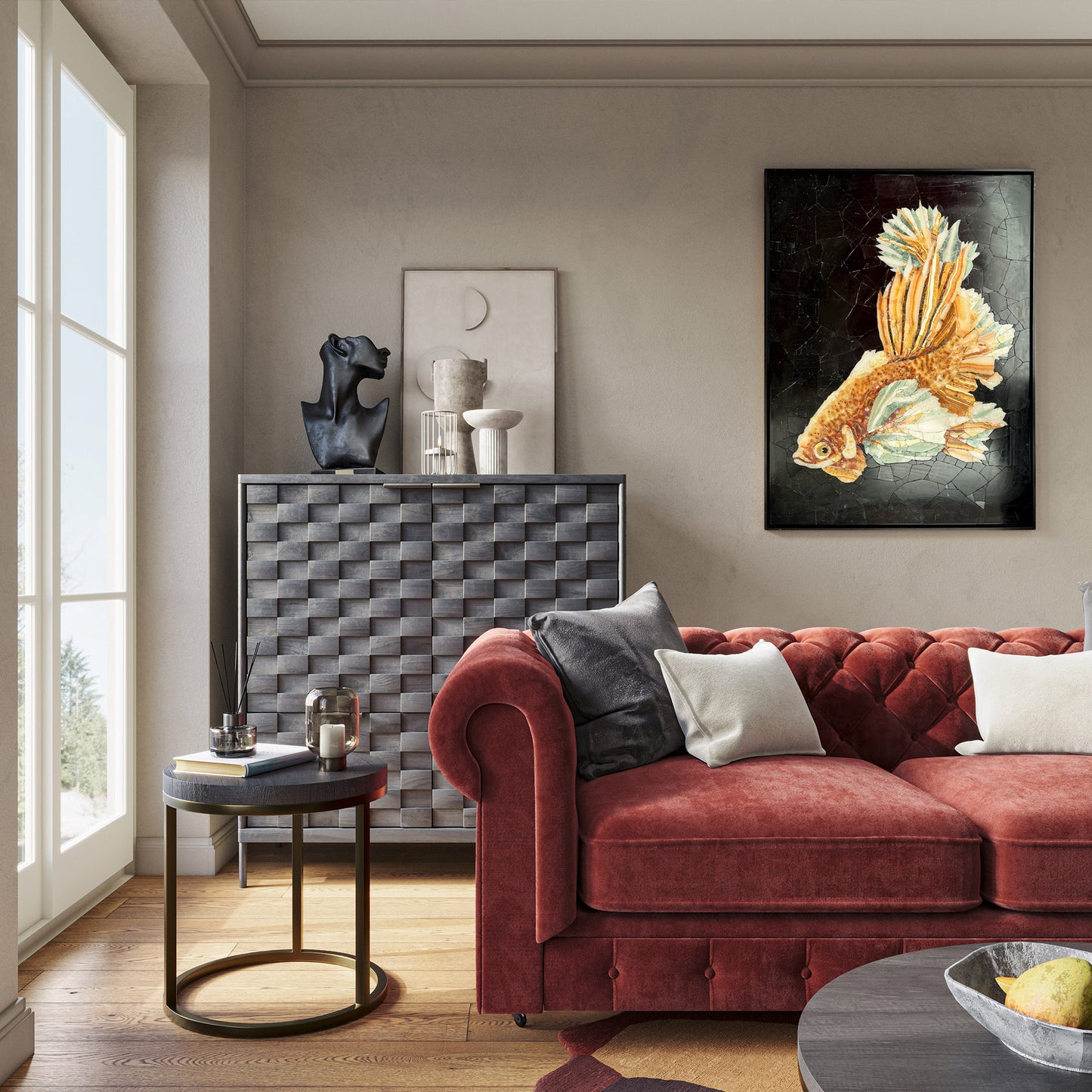Free Fish in Framed Marble&Jade Mosaic