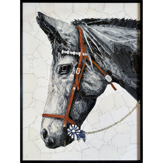 Horse with Flower Marble&Jade Stone Mosaic