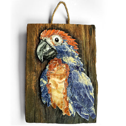 Parrot Mosaic on Wood Board as Arty Decor