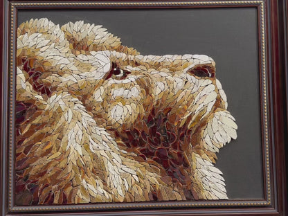 Framed Lion Porcelain Mosaic