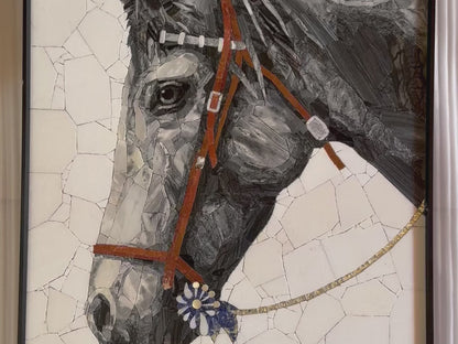 Horse with Flower Marble&Jade Stone Mosaic