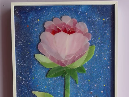 Rose on Dark Blue Sky Glass Arty Mosaic