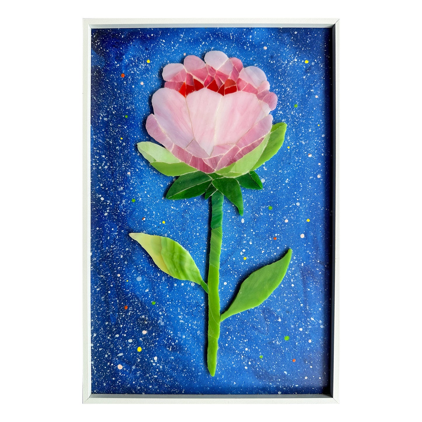 Rose on Dark Blue Sky Glass Arty Mosaic