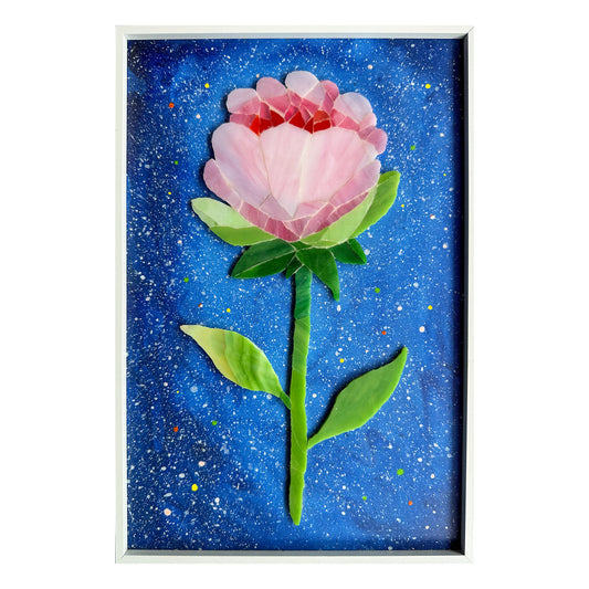 Rose on Dark Blue Sky Glass Arty Mosaic