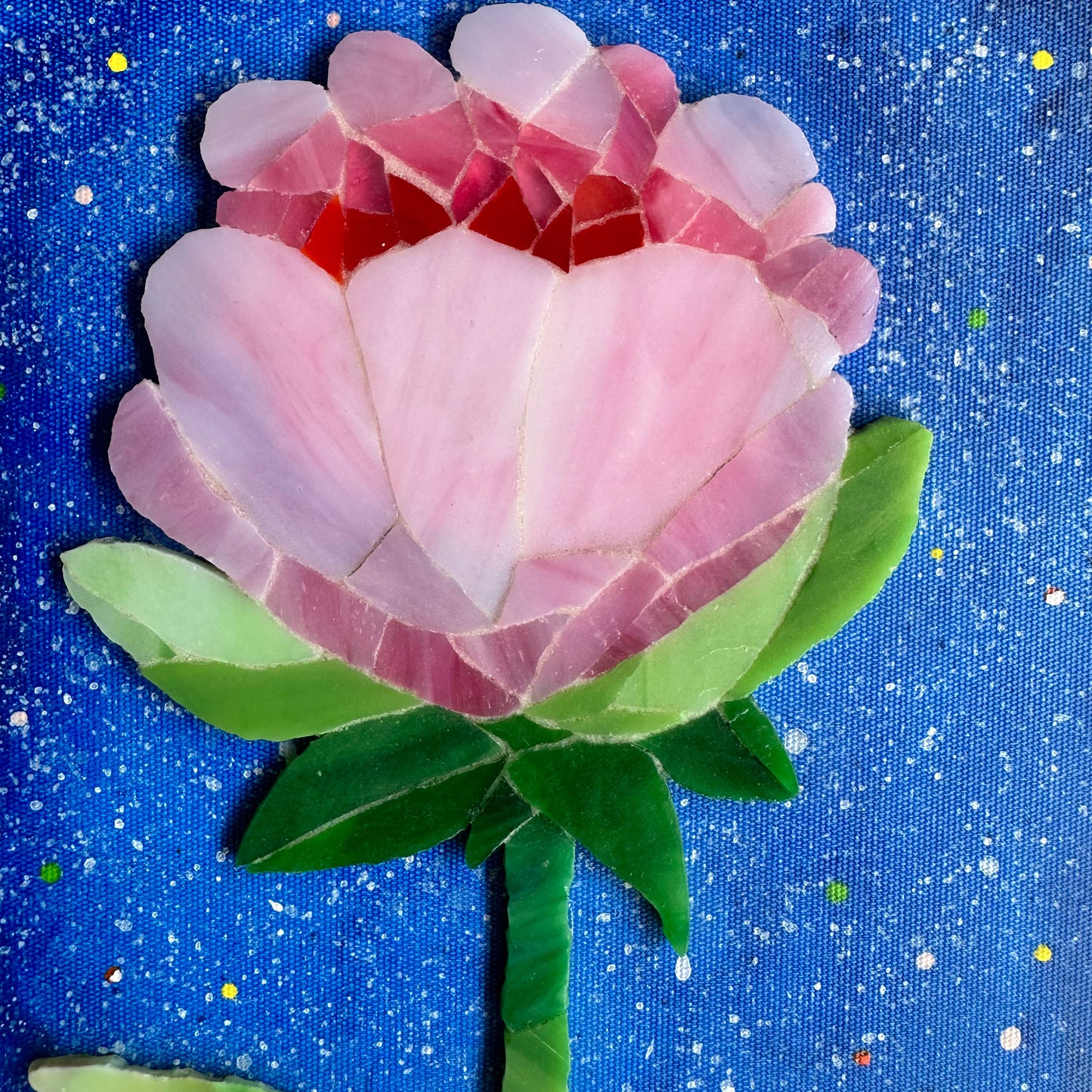 Rose on Dark Blue Sky Glass Arty Mosaic