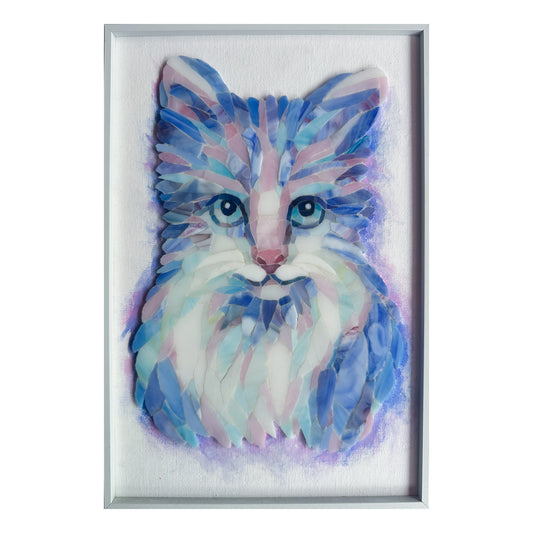 Smiling Little Cat Glass Mosaic Arty with Photo frame